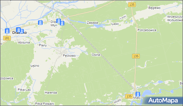 mapa Osina gmina Wieleń, Osina gmina Wieleń na mapie Targeo