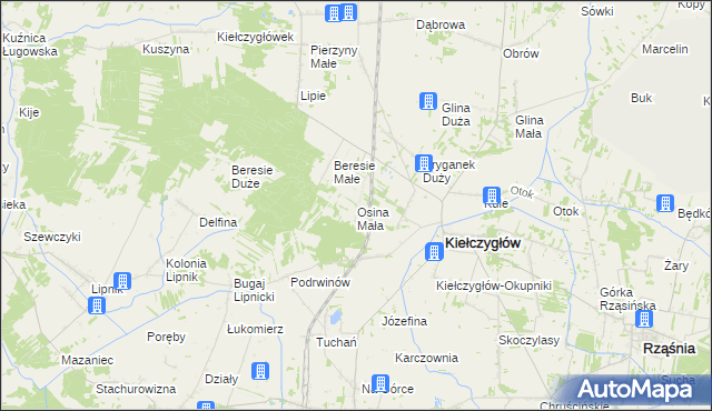 mapa Osina Mała gmina Kiełczygłów, Osina Mała gmina Kiełczygłów na mapie Targeo