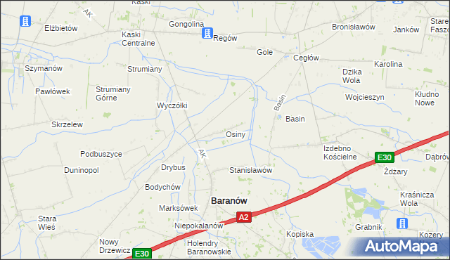 mapa Osiny gmina Baranów, Osiny gmina Baranów na mapie Targeo