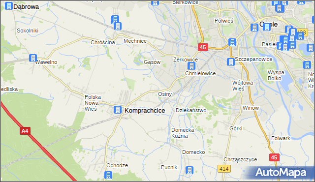 mapa Osiny gmina Komprachcice, Osiny gmina Komprachcice na mapie Targeo