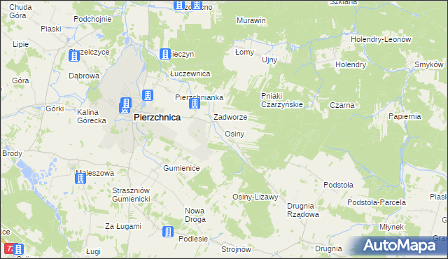 mapa Osiny gmina Pierzchnica, Osiny gmina Pierzchnica na mapie Targeo