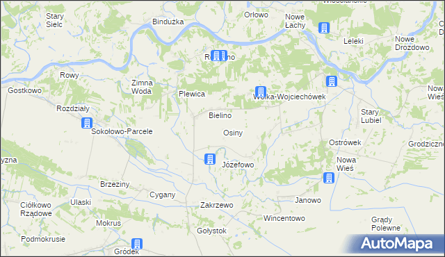 mapa Osiny gmina Rząśnik, Osiny gmina Rząśnik na mapie Targeo