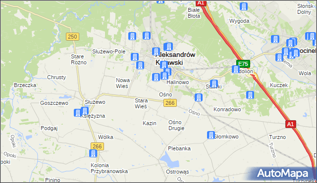 mapa Ośno gmina Aleksandrów Kujawski, Ośno gmina Aleksandrów Kujawski na mapie Targeo