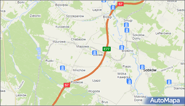 mapa Osowa gmina Sobków, Osowa gmina Sobków na mapie Targeo
