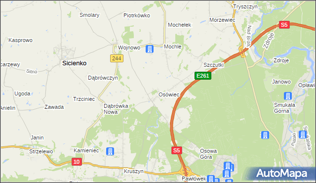 mapa Osówiec gmina Sicienko, Osówiec gmina Sicienko na mapie Targeo