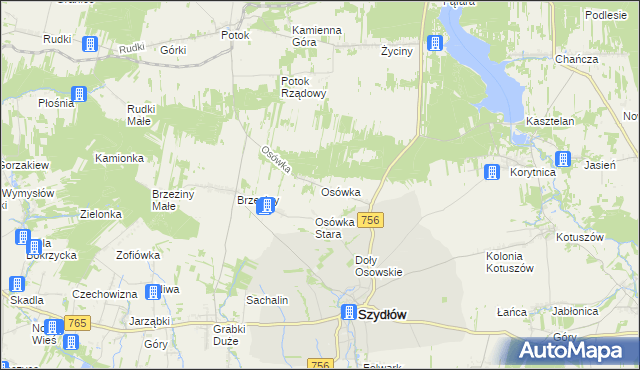 mapa Osówka gmina Szydłów, Osówka gmina Szydłów na mapie Targeo