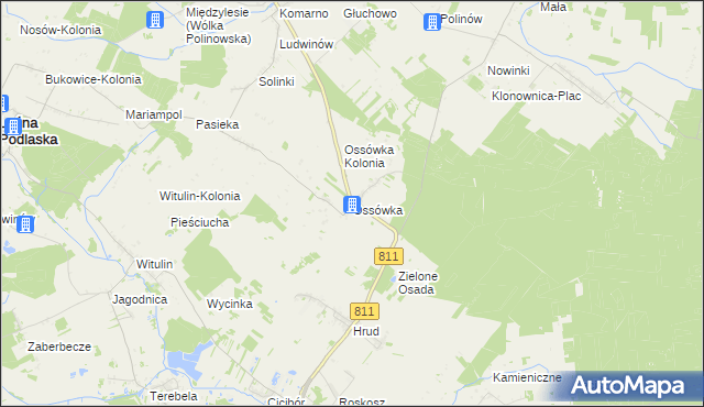 mapa Ossówka gmina Leśna Podlaska, Ossówka gmina Leśna Podlaska na mapie Targeo