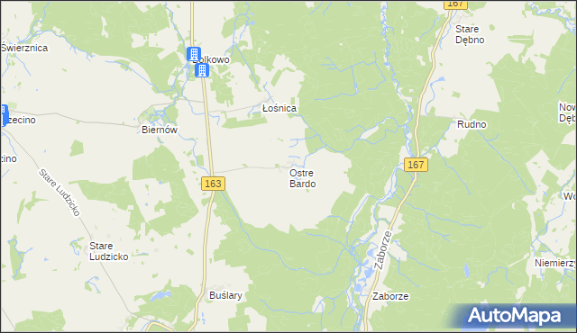 mapa Ostre Bardo gmina Połczyn-Zdrój, Ostre Bardo gmina Połczyn-Zdrój na mapie Targeo