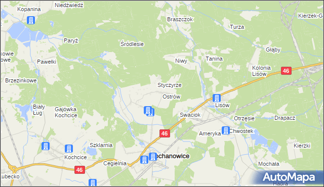 mapa Ostrów gmina Kochanowice, Ostrów gmina Kochanowice na mapie Targeo