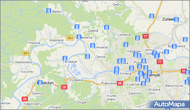 mapa Ostrów gmina Przemyśl, Ostrów gmina Przemyśl na mapie Targeo