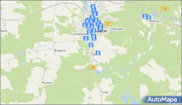 mapa Ostrów gmina Sulęcin, Ostrów gmina Sulęcin na mapie Targeo