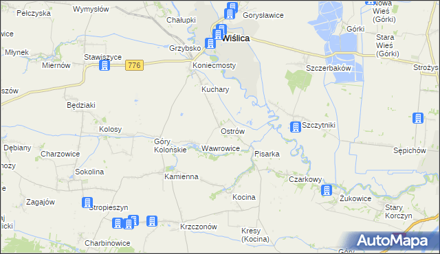 mapa Ostrów gmina Wiślica, Ostrów gmina Wiślica na mapie Targeo