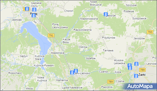 mapa Ostrów gmina Żarki, Ostrów gmina Żarki na mapie Targeo