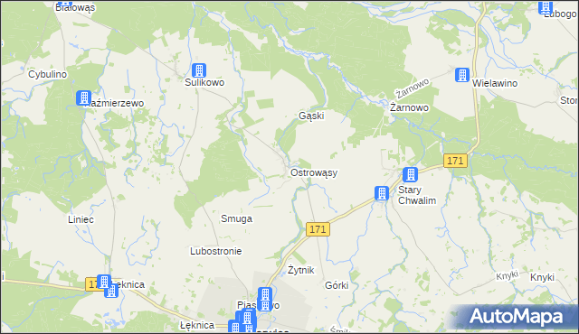 mapa Ostrowąsy gmina Barwice, Ostrowąsy gmina Barwice na mapie Targeo