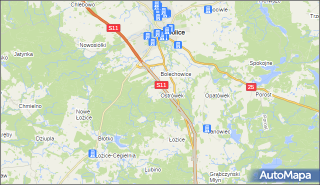 mapa Ostrówek gmina Bobolice, Ostrówek gmina Bobolice na mapie Targeo