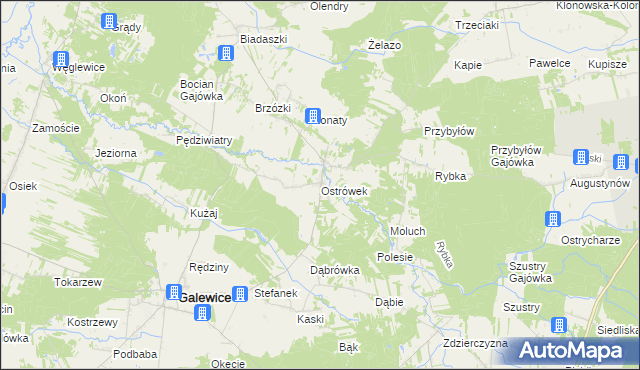 mapa Ostrówek gmina Galewice, Ostrówek gmina Galewice na mapie Targeo