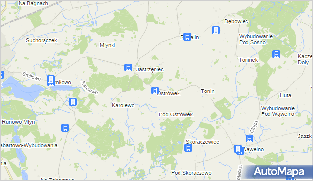 mapa Ostrówek gmina Sośno, Ostrówek gmina Sośno na mapie Targeo