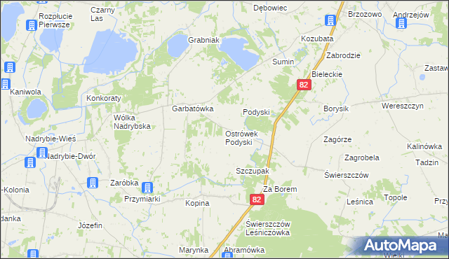 mapa Ostrówek Podyski, Ostrówek Podyski na mapie Targeo