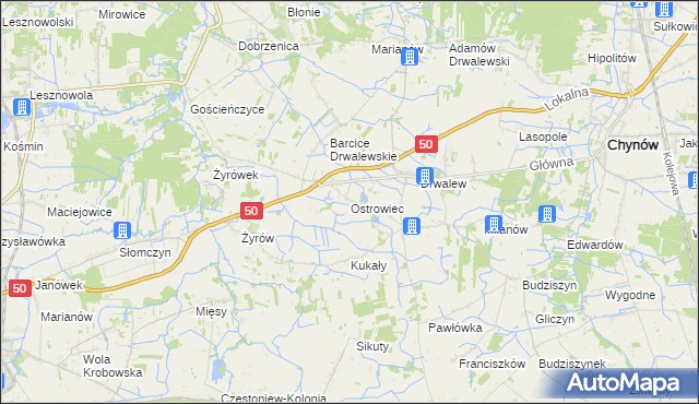 mapa Ostrowiec gmina Chynów, Ostrowiec gmina Chynów na mapie Targeo