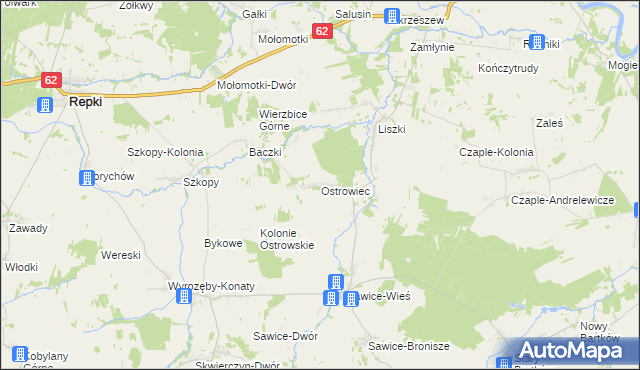 mapa Ostrowiec gmina Repki, Ostrowiec gmina Repki na mapie Targeo