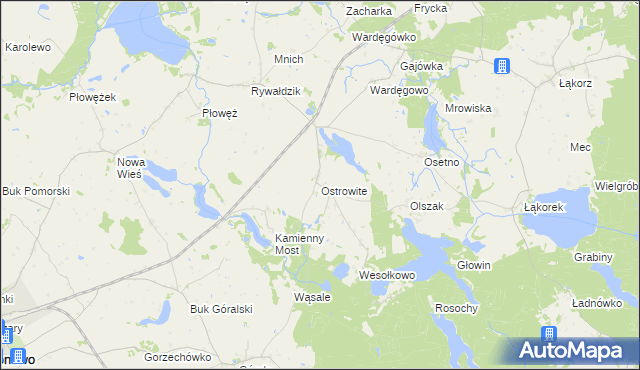 mapa Ostrowite gmina Biskupiec, Ostrowite gmina Biskupiec na mapie Targeo