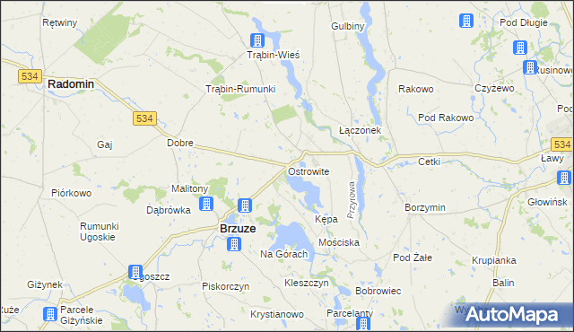 mapa Ostrowite gmina Brzuze, Ostrowite gmina Brzuze na mapie Targeo