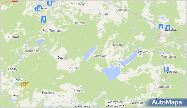 mapa Ostrowite gmina Czersk, Ostrowite gmina Czersk na mapie Targeo