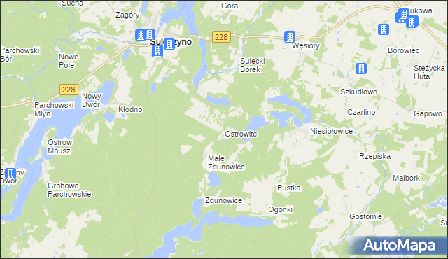 mapa Ostrowite gmina Sulęczyno, Ostrowite gmina Sulęczyno na mapie Targeo