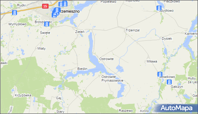 mapa Ostrowite gmina Trzemeszno, Ostrowite gmina Trzemeszno na mapie Targeo