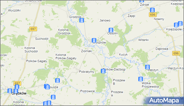 mapa Oszczerze, Oszczerze na mapie Targeo