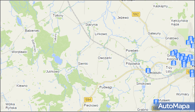 mapa Owczarki gmina Kętrzyn, Owczarki gmina Kętrzyn na mapie Targeo