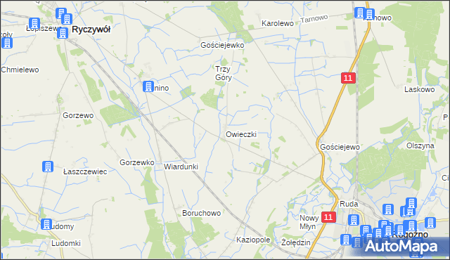 mapa Owieczki gmina Rogoźno, Owieczki gmina Rogoźno na mapie Targeo
