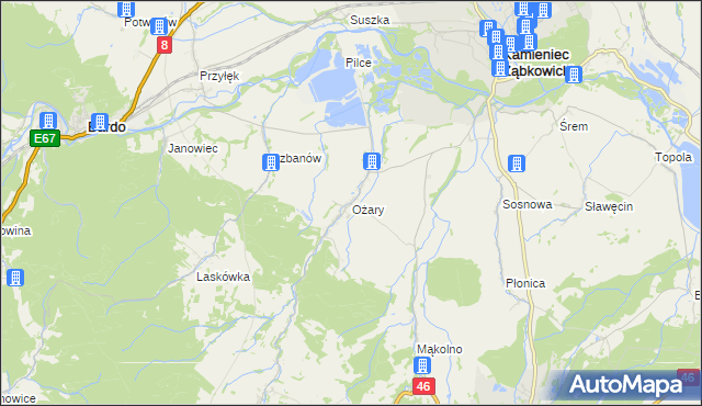 mapa Ożary, Ożary na mapie Targeo