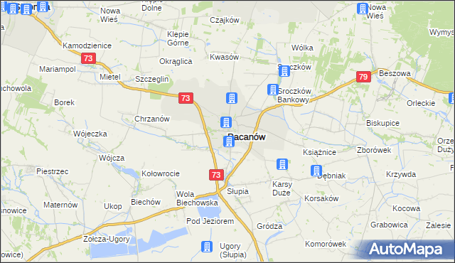mapa Pacanów powiat buski, Pacanów powiat buski na mapie Targeo