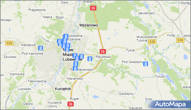 mapa Pacółtowo gmina Nowe Miasto Lubawskie, Pacółtowo gmina Nowe Miasto Lubawskie na mapie Targeo