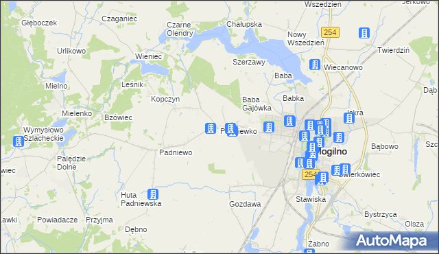 mapa Padniewko, Padniewko na mapie Targeo