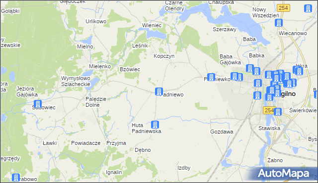 mapa Padniewo, Padniewo na mapie Targeo