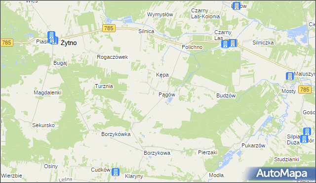 mapa Pągów gmina Żytno, Pągów gmina Żytno na mapie Targeo