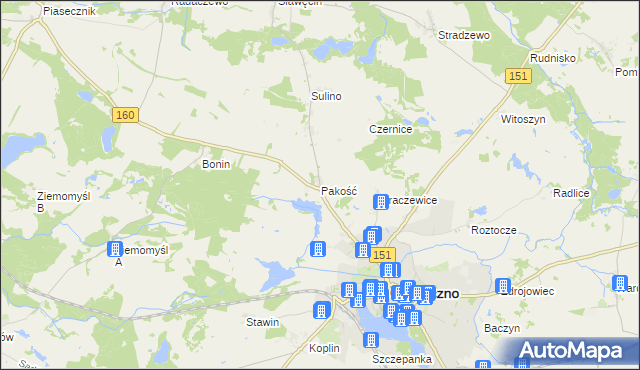 mapa Pakość gmina Choszczno, Pakość gmina Choszczno na mapie Targeo