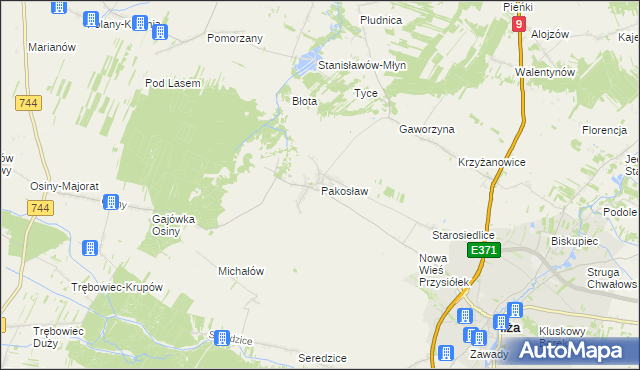 mapa Pakosław gmina Iłża, Pakosław gmina Iłża na mapie Targeo