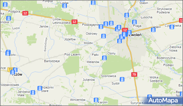 mapa Pałki gmina Zwoleń, Pałki gmina Zwoleń na mapie Targeo