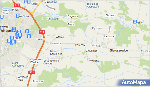 mapa Parczew gmina Sieroszewice, Parczew gmina Sieroszewice na mapie Targeo