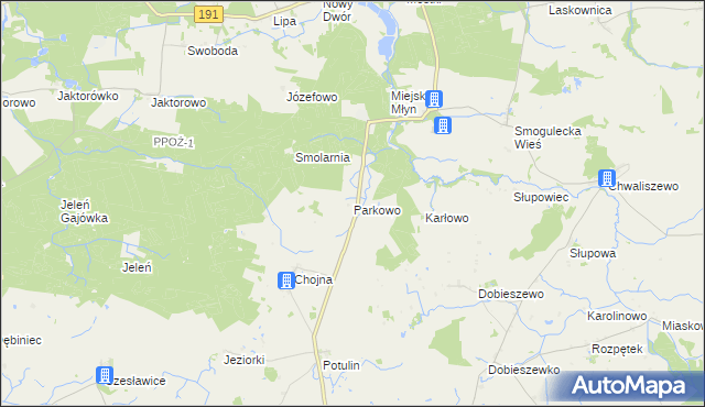 mapa Parkowo gmina Gołańcz, Parkowo gmina Gołańcz na mapie Targeo