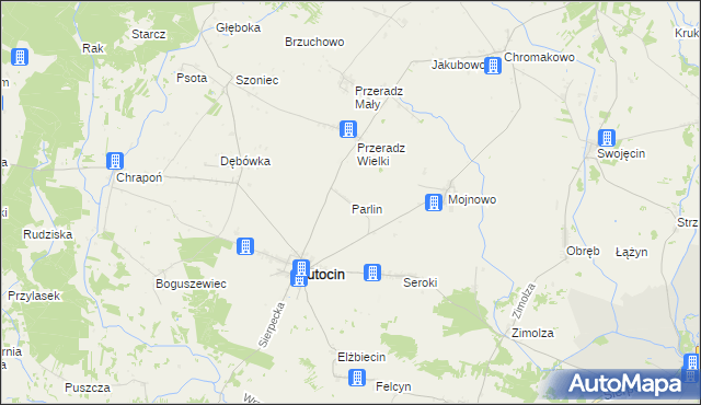 mapa Parlin gmina Lutocin, Parlin gmina Lutocin na mapie Targeo