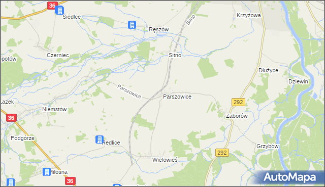 mapa Parszowice, Parszowice na mapie Targeo