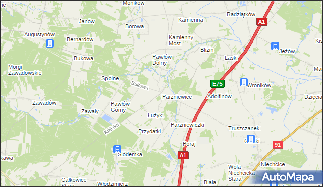 mapa Parzniewice, Parzniewice na mapie Targeo