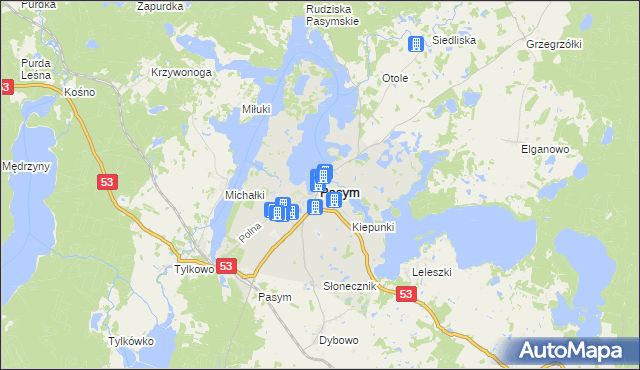 mapa Pasym powiat szczycieński, Pasym powiat szczycieński na mapie Targeo