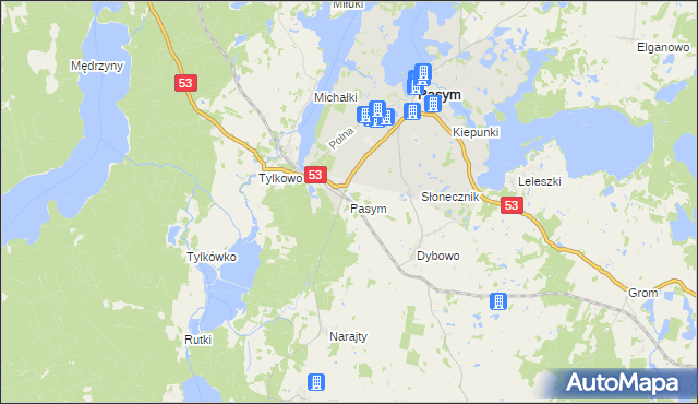 mapa Pasym powiat szczycieński, Pasym powiat szczycieński na mapie Targeo