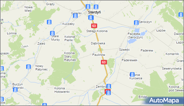 mapa Paulinów gmina Sterdyń, Paulinów gmina Sterdyń na mapie Targeo