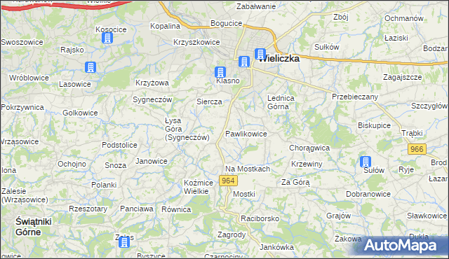 mapa Pawlikowice gmina Wieliczka, Pawlikowice gmina Wieliczka na mapie Targeo